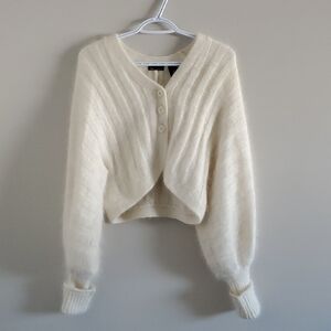 Moda International Chic Cream Angora Rabbit & Wool Blend Cropped Cardigan Sz M